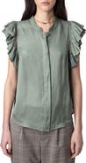 Zadig & Voltaire Tiza Ruffle Satin Button-Up Blouse