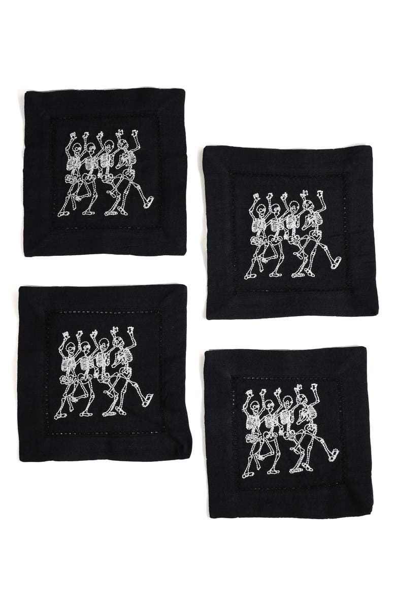 Tiramisu Set of 4 Embroidered Coasters, Main, color, Black/ White