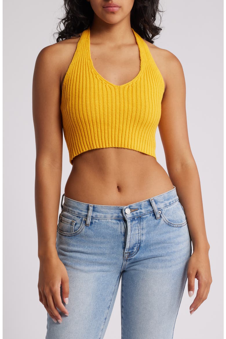 Pixie Rib Crop Halter Top, Main, color, CITRUS