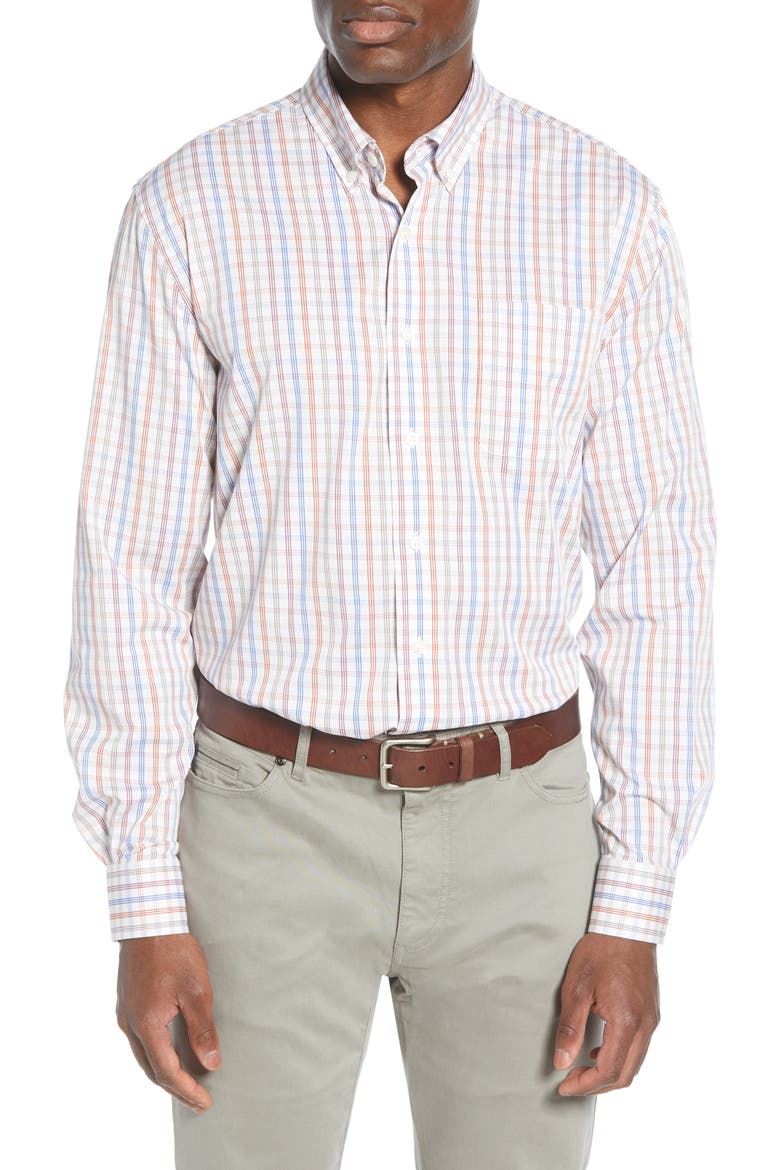 Classic Fit Plaid Button-Down Shirt, Main, color, WHITE