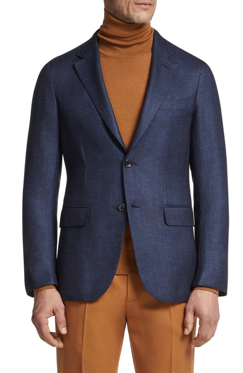 ZEGNA Microcheck Cashmere & Silk Blazer, Main, color, 