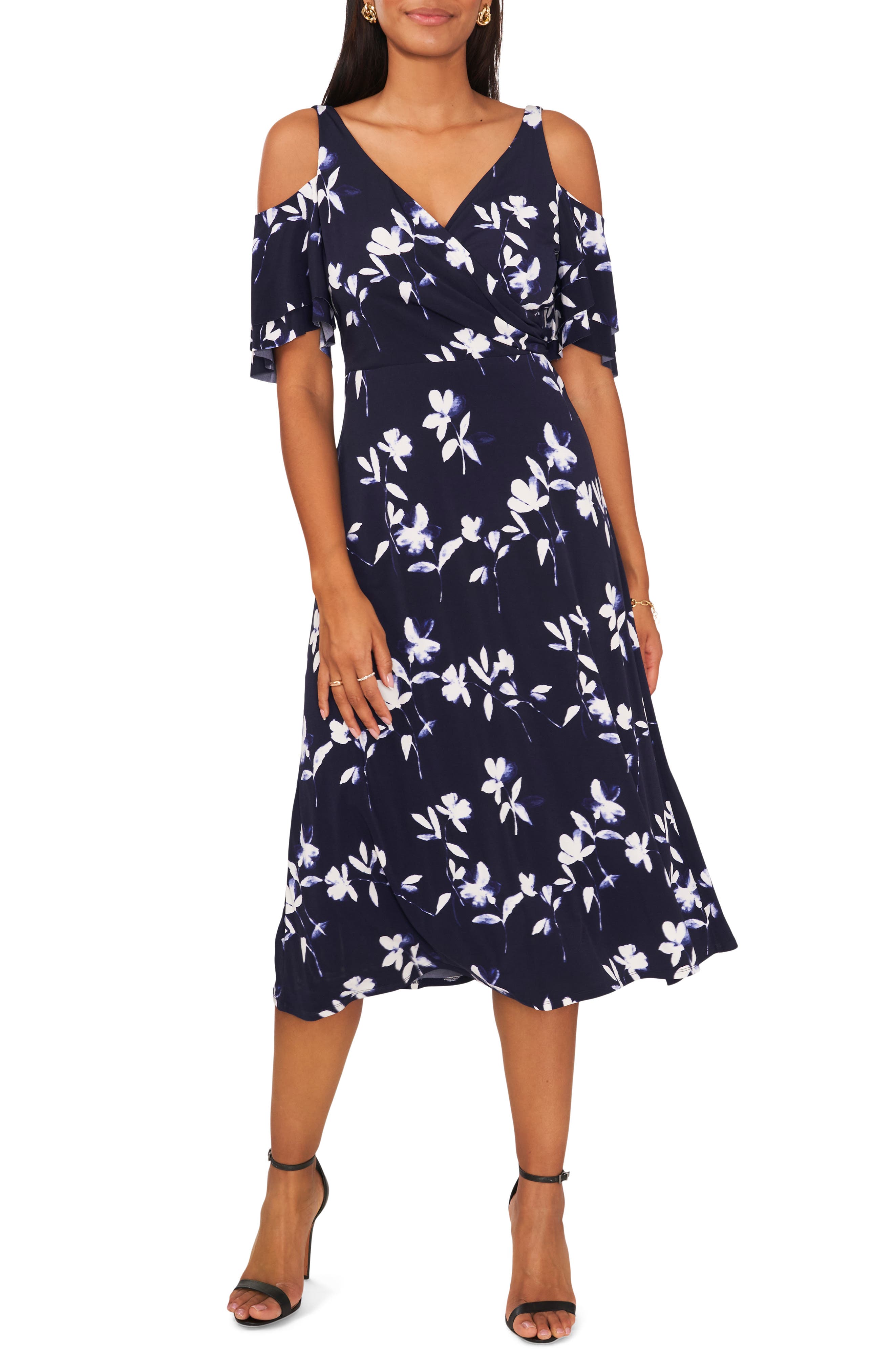 Cold Shoulder Floral Midi Dress