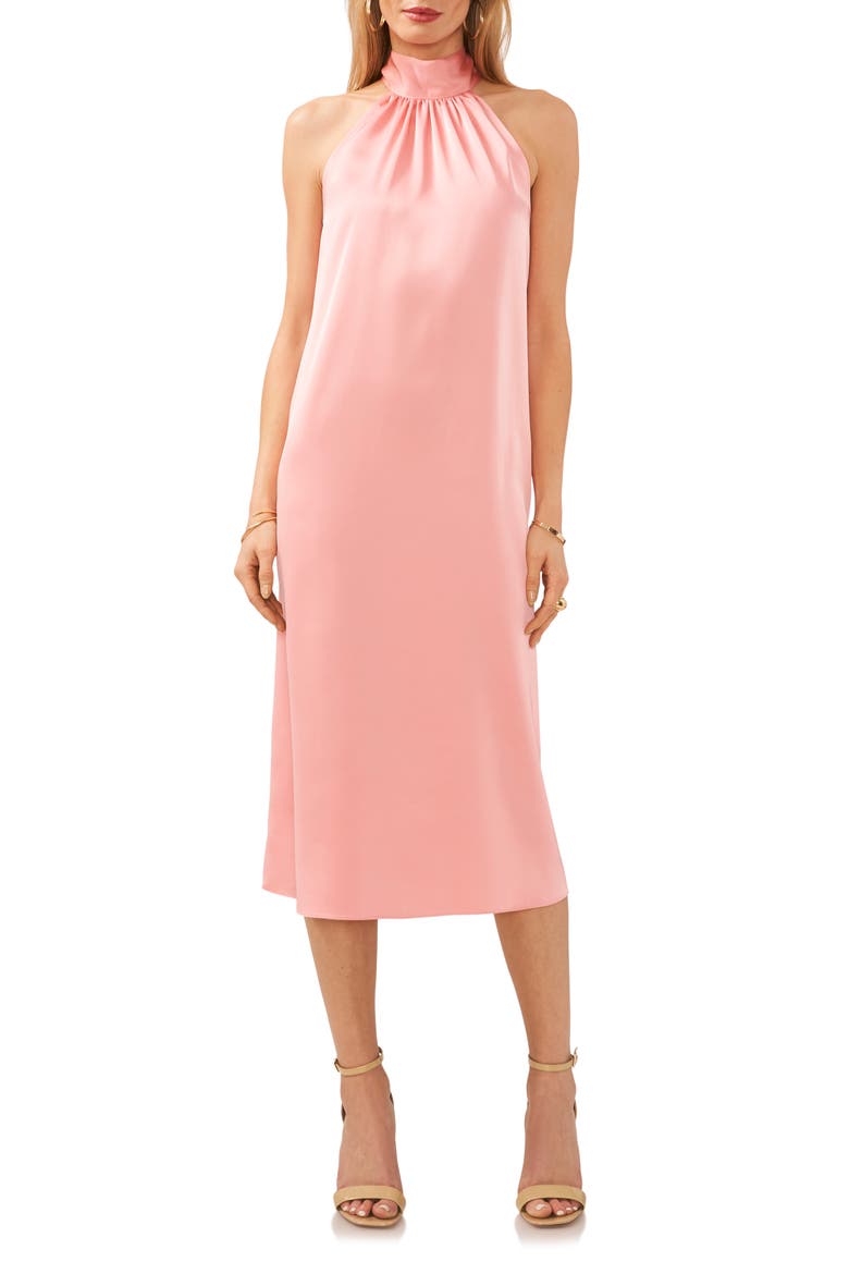 Mock Neck Satin Midi Dress, Alternate, color, ROSE GAUZE