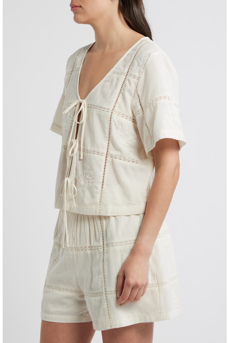 Marella Embroidered Detail Tie Front Top, Alternate, color, ANTIQUE WHITE