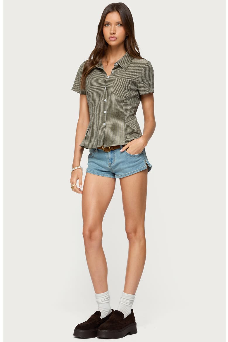 Alisa Plaid Crop Cotton Blend Button-Up Shirt, Alternate, color, OLIVE