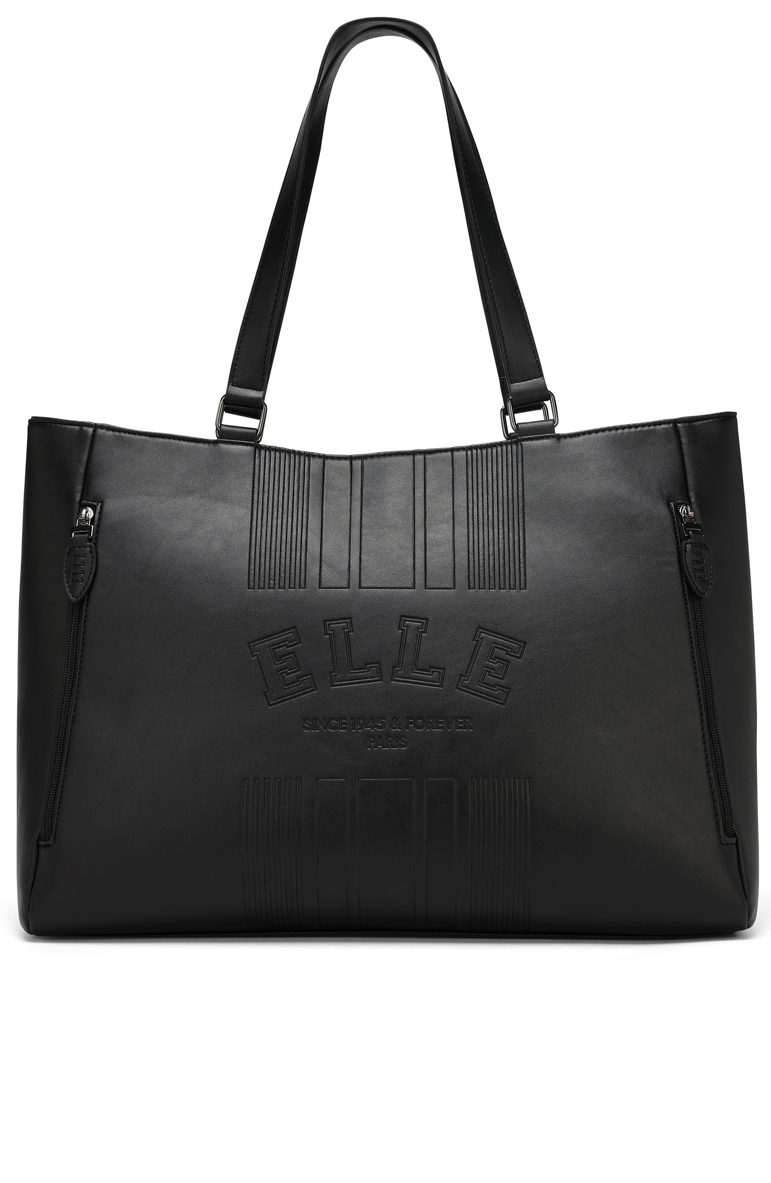 ELLE Roamer 24L Vegan Leather Weekender Duffel Bag, Main, color, Black