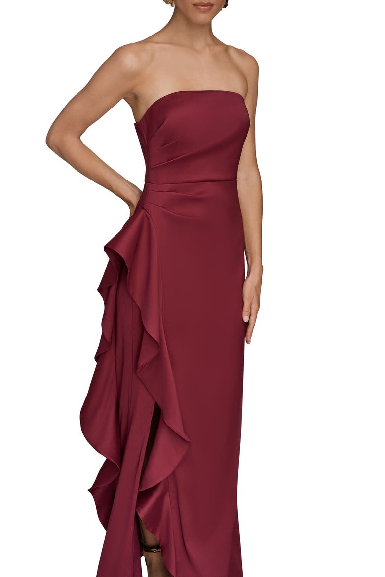 Strapless Ruffle Dress, Alternate, color, SANGRIA