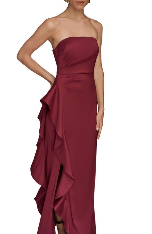 Donna Karan New York Strapless Ruffle Dress In Burgundy