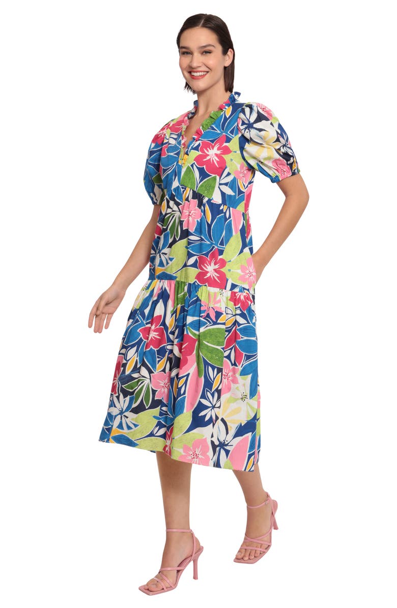 Donna Morgan Ruffle V-Neck Puff Sleeve Dress, Alternate, color, 