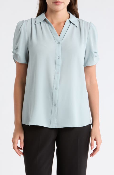 Puff Sleeve Button-Up Top (Regular & Plus)