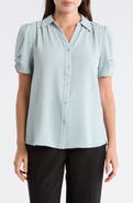 Adrianna Papell Puff Sleeve Button-Up Top