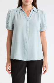 Adrianna Papell Puff Sleeve Button-Up Top