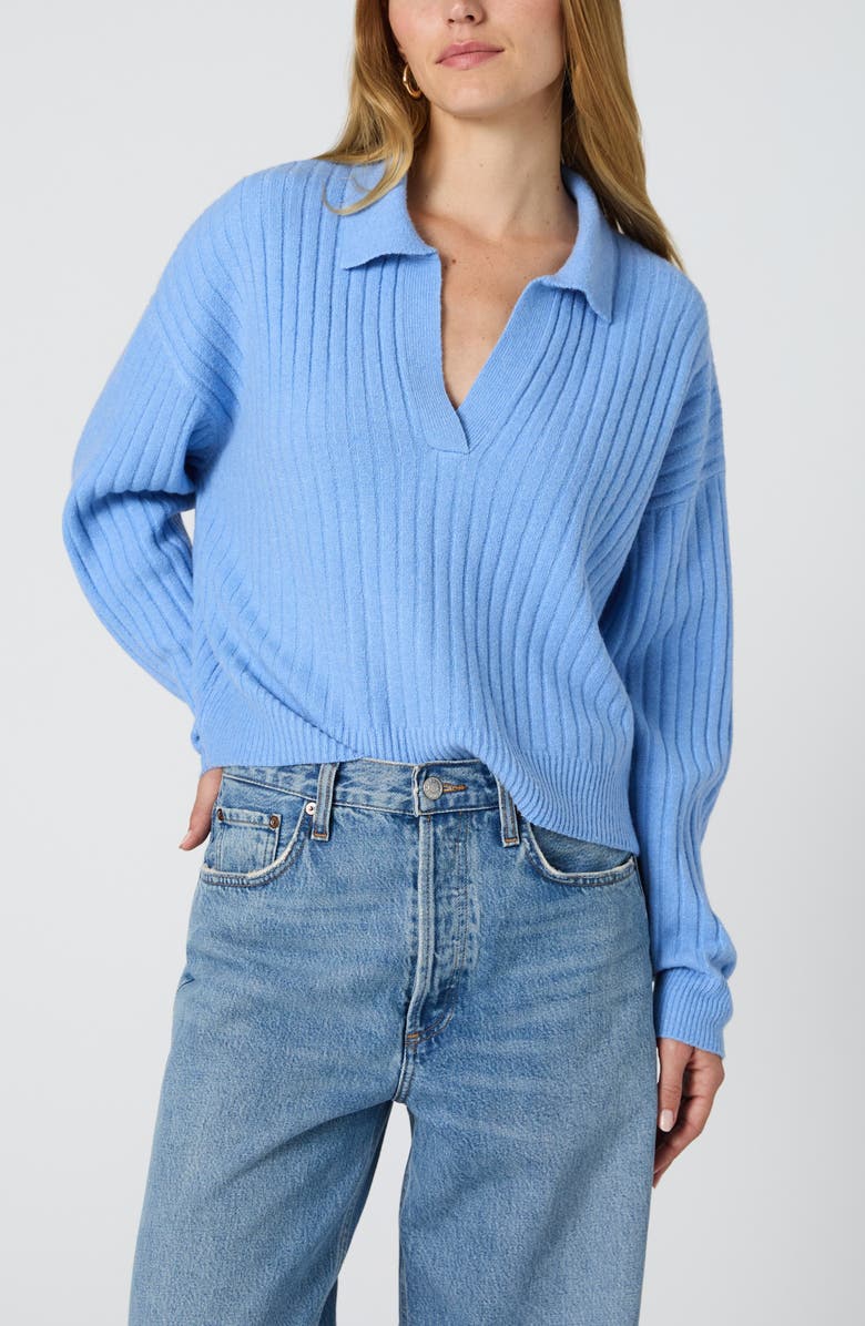 French Connection Vhari Rib Johnny Collar Sweater, Alternate, color, Dusted Blue