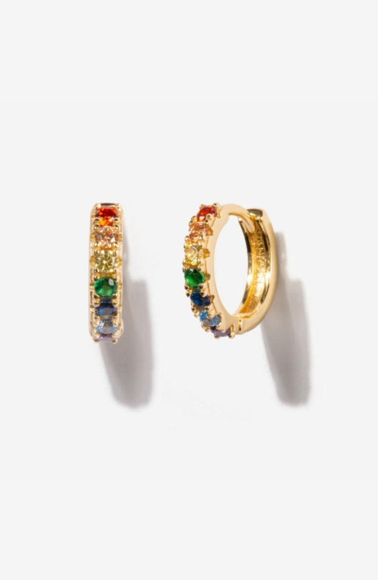 Little Sky Stone Beaded Huggie Earrings, Main, color, Gold / Rainbow