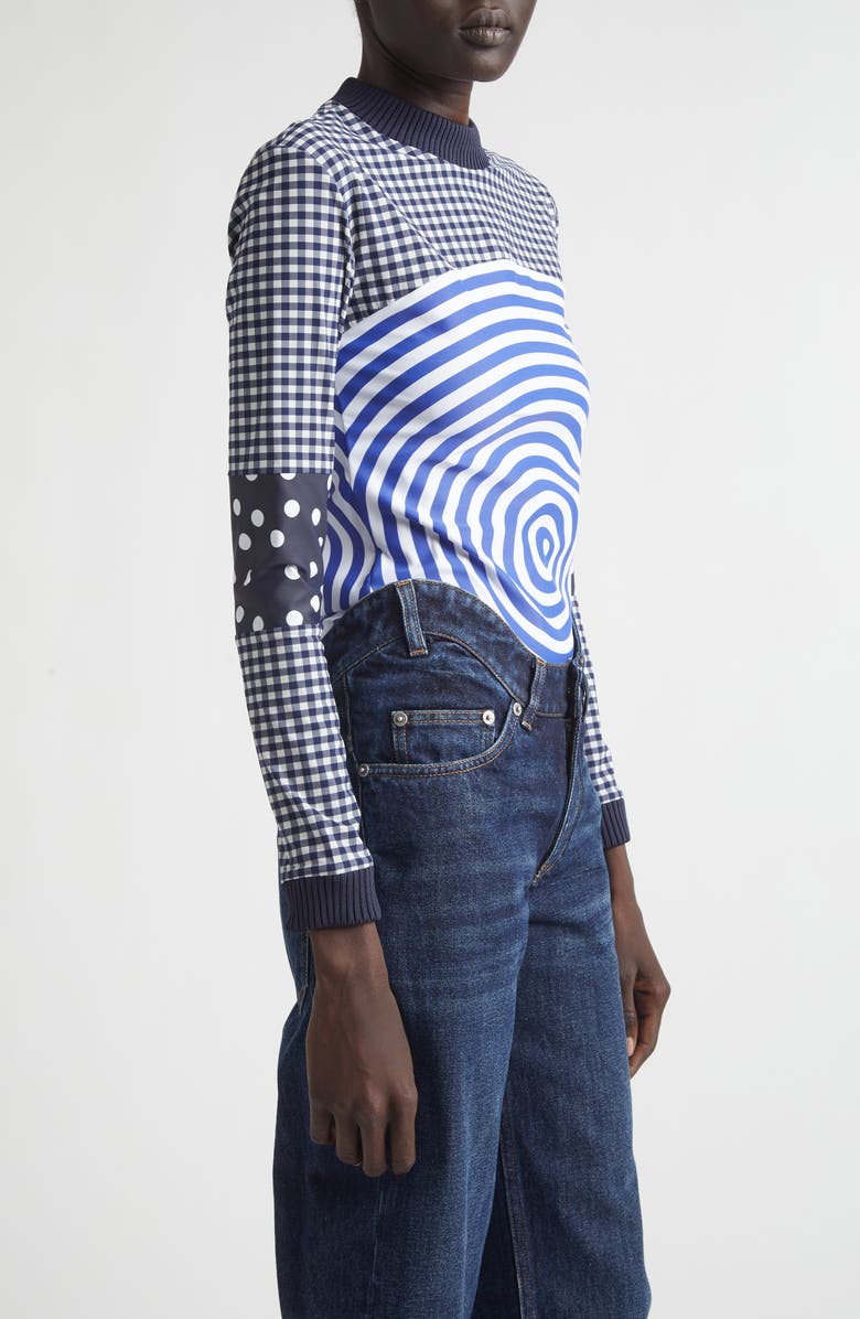Jean Paul Gaultier Vichy & Target Mixed Print Jersey Top, Alternate, color, 