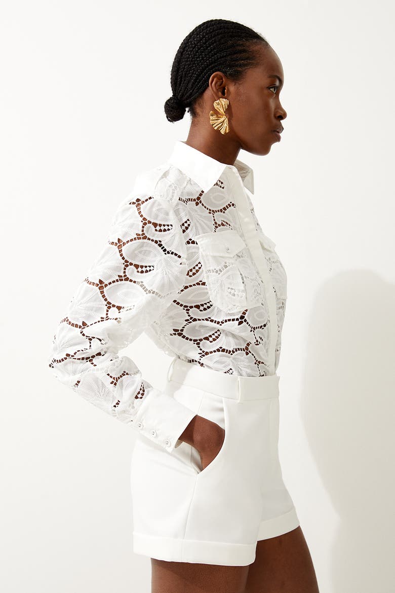 Cotton Cutwork Woven Shirt, Alternate, color, White