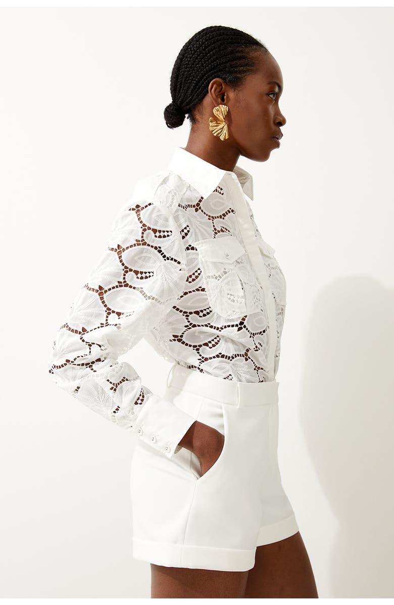 Karen Millen Cotton Cutwork Woven Shirt, Alternate, color, White