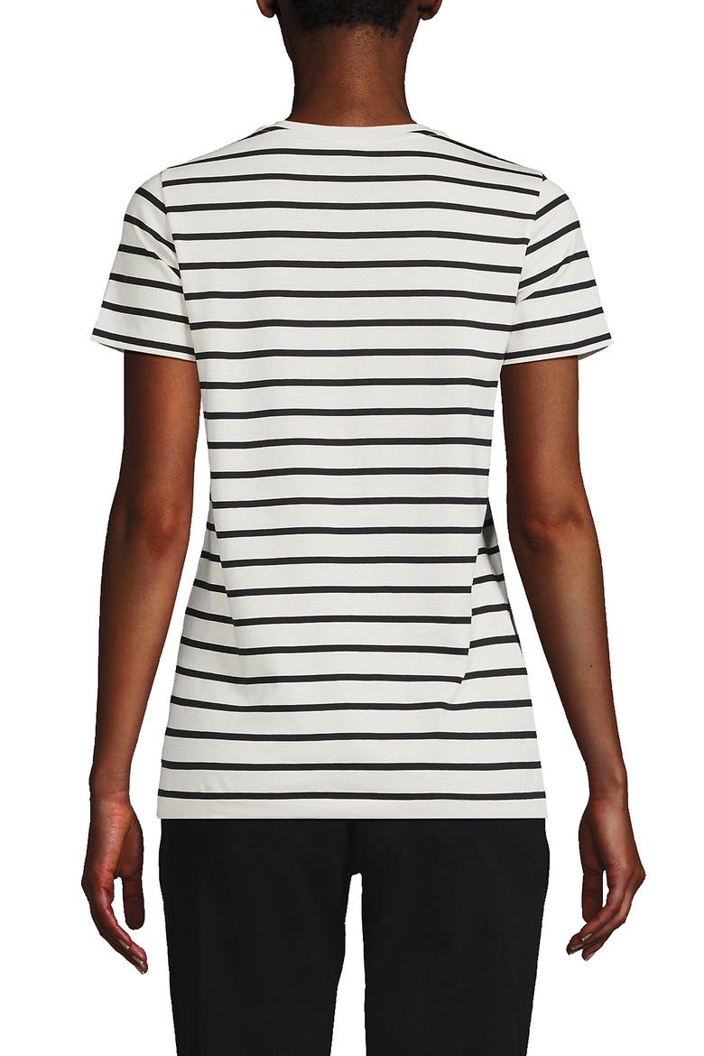 Supima Cotton V-neck T-Shirt, Alternate, color, Ivory/Black Breton Stripe
