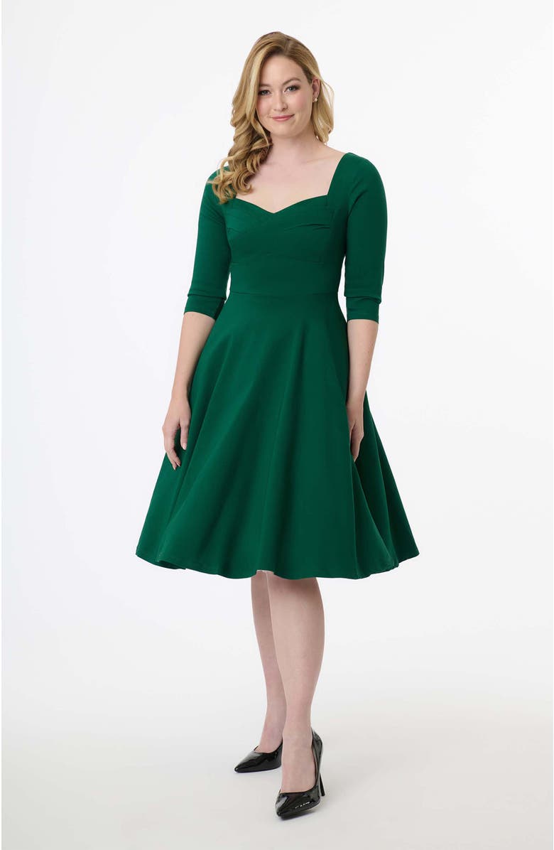 Unique Vintage Pleated Bust Swing Dress, Main, color, Emerald Green