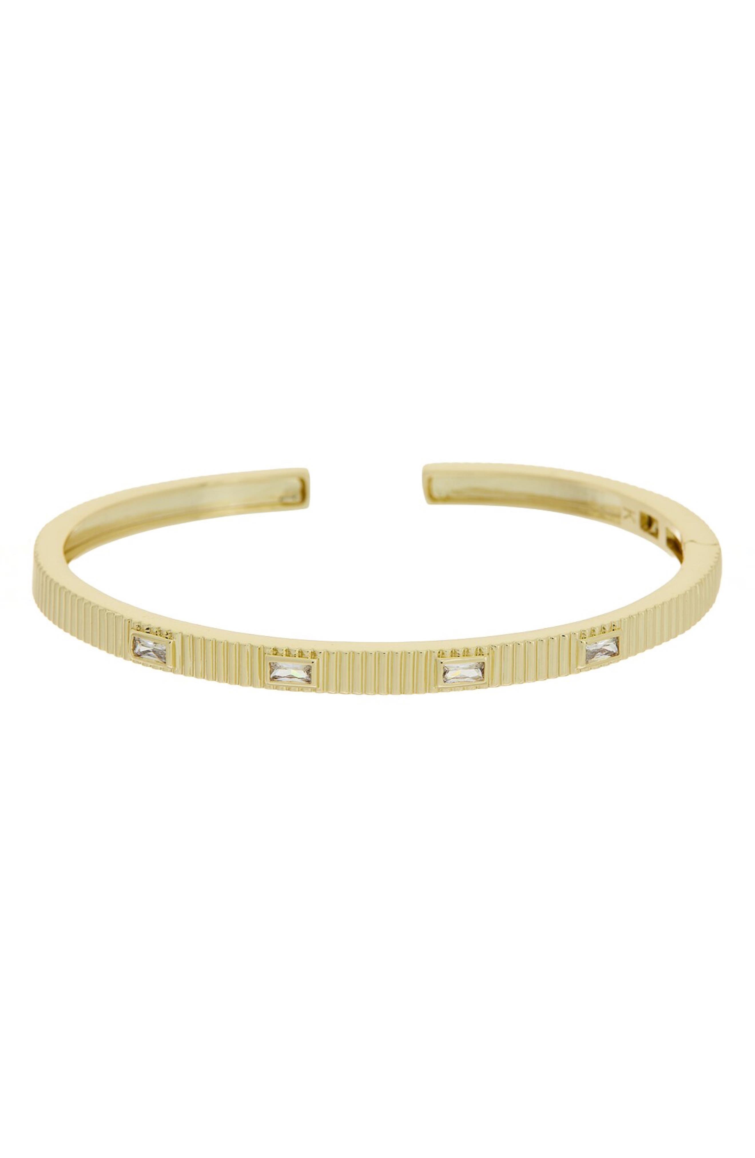 Cubic Zirconia Ribbed Cuff Bangle