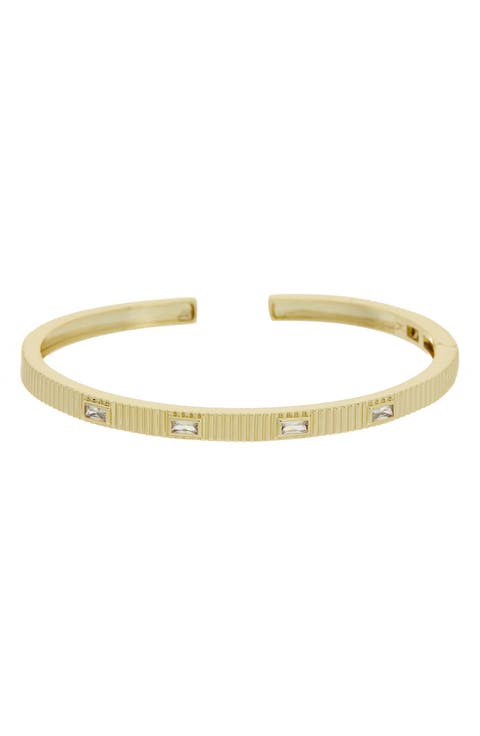Cubic Zirconia Ribbed Cuff Bangle