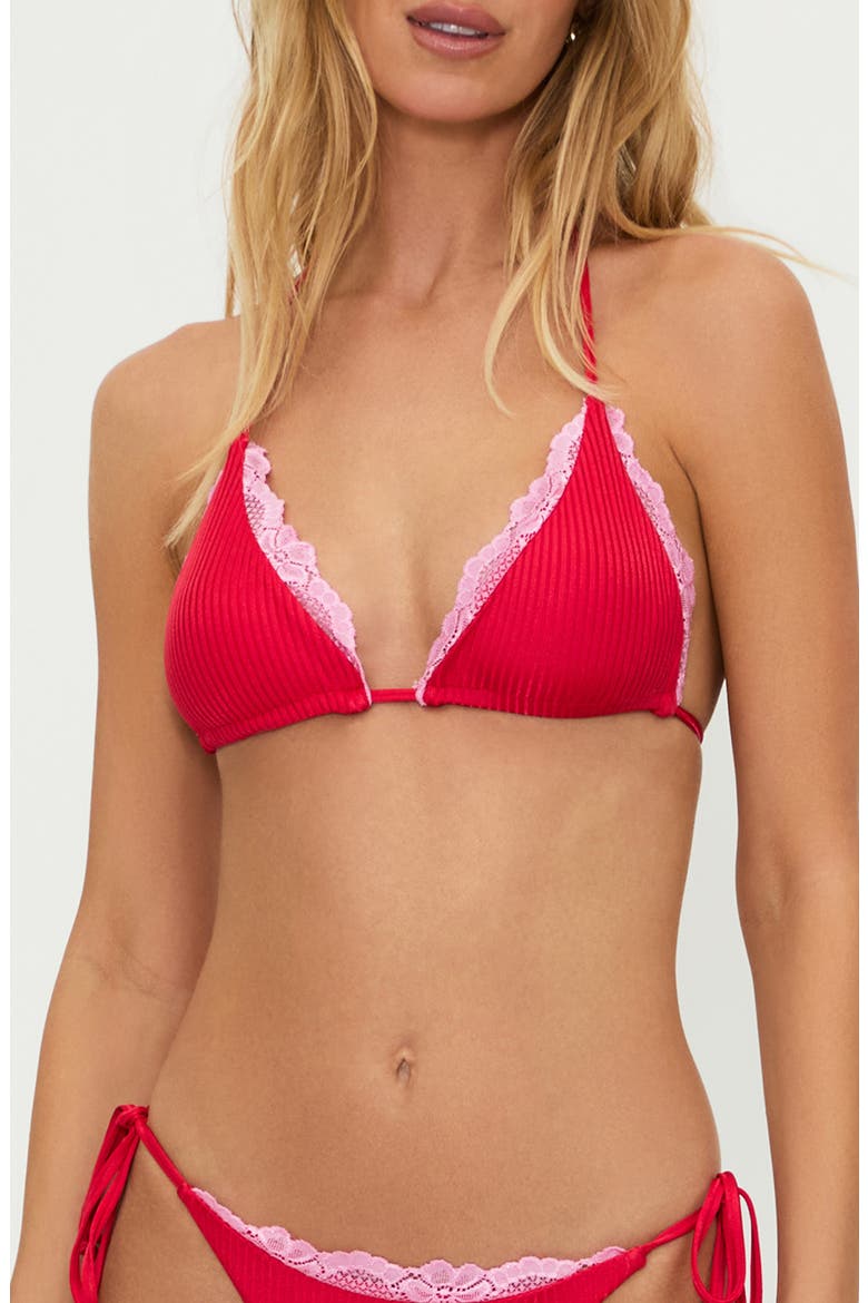 Winona Rib Lace Trim Bikini Top, Main, color, HOLLY JOLLY