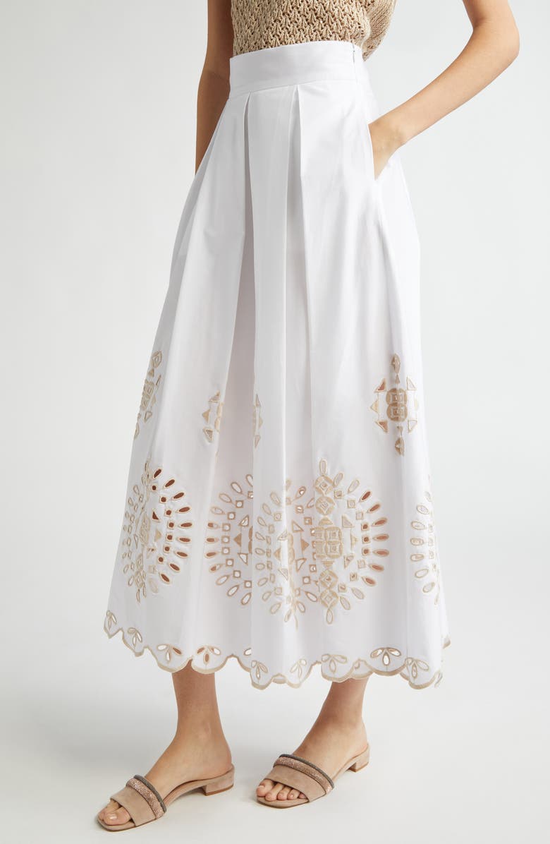 Eleventy Eyelet Embroidered Stretch Cotton Skirt, Alternate, color, White And Beige