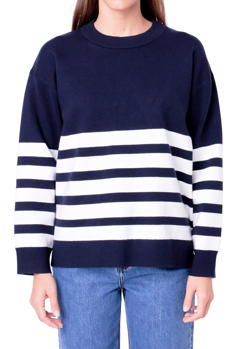 Stripe Crewneck Sweater, Main, color, NAVY/ WHITE