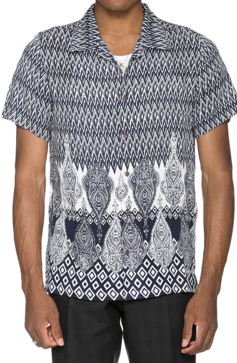 Geometric Print Short Sleeve Button-Up Shirt