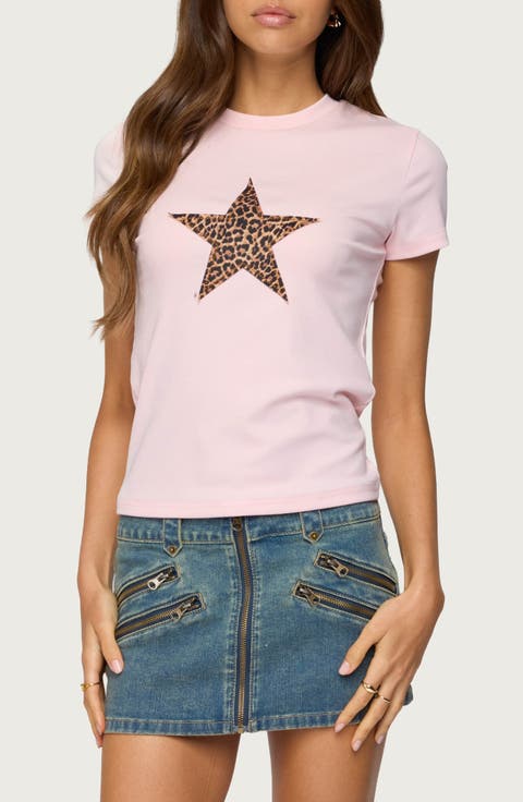Narla Leopard Print Star Appliqué T-Shirt