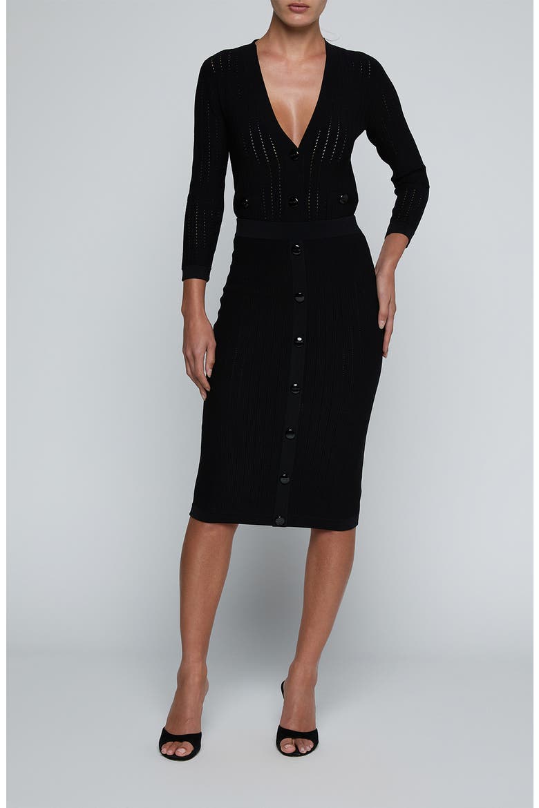 Melania Pointelle Button Front Sweater Skirt, Alternate, color, BLACK