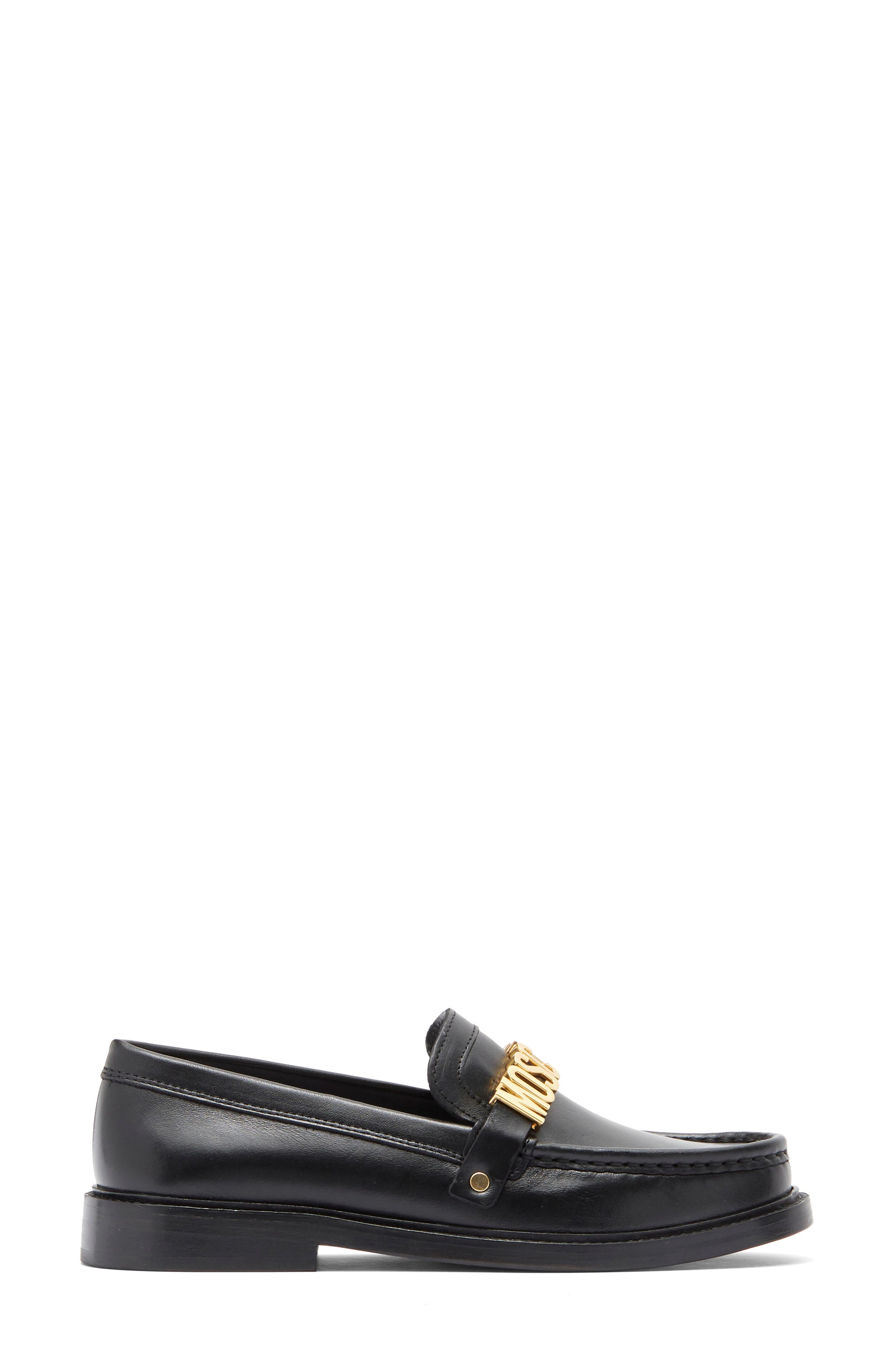 Moschino Metal Logo Loafer, Alternate, color, 