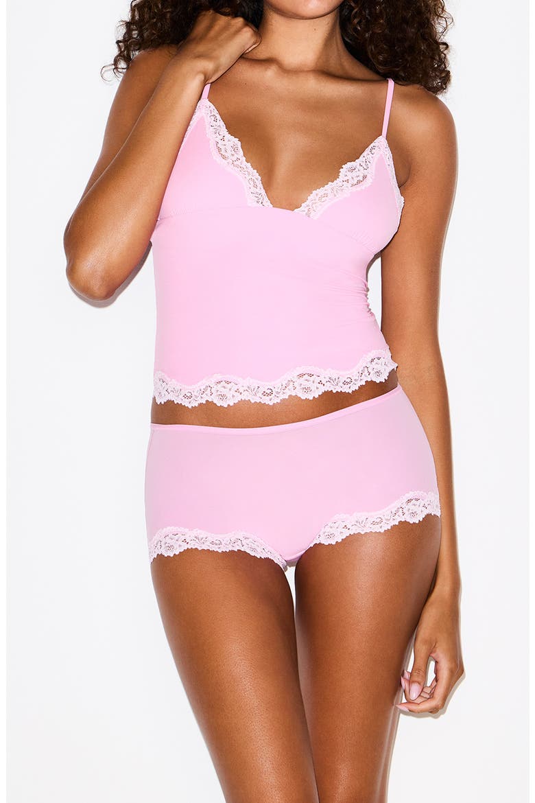 Fits Everybody Lace Trim Crop Camisole & Shorts Pajamas, Alternate, color, BUBBLEGUM
