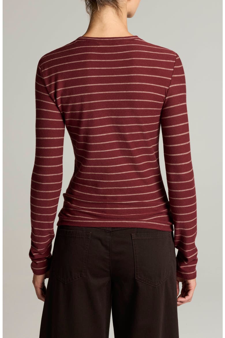 Striped Long Sleeve Cotton Crewneck Top, Alternate, color, BLACK ROSE COMBO