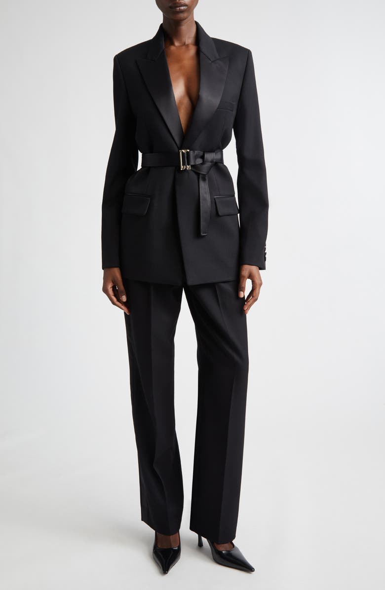 Victoria Beckham Tailored Belted Jacket, Alternate, color, Black
