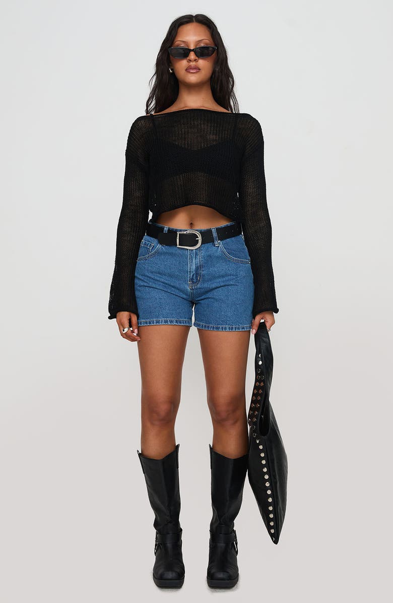 Princess Polly Cafe Pari Crop Sweater, Alternate, color, Black