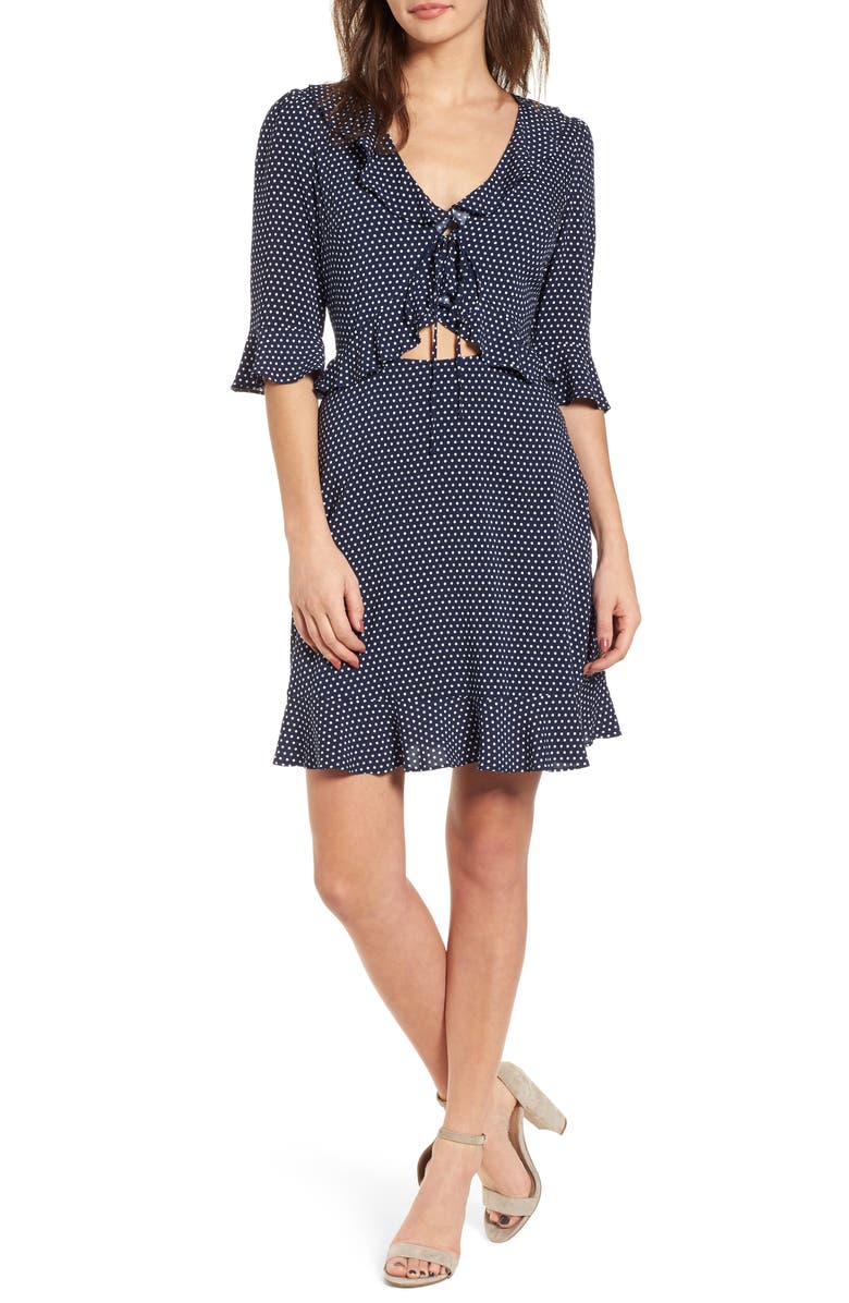 Soprano Ruffle Polka Dot Dress, Main, color, 