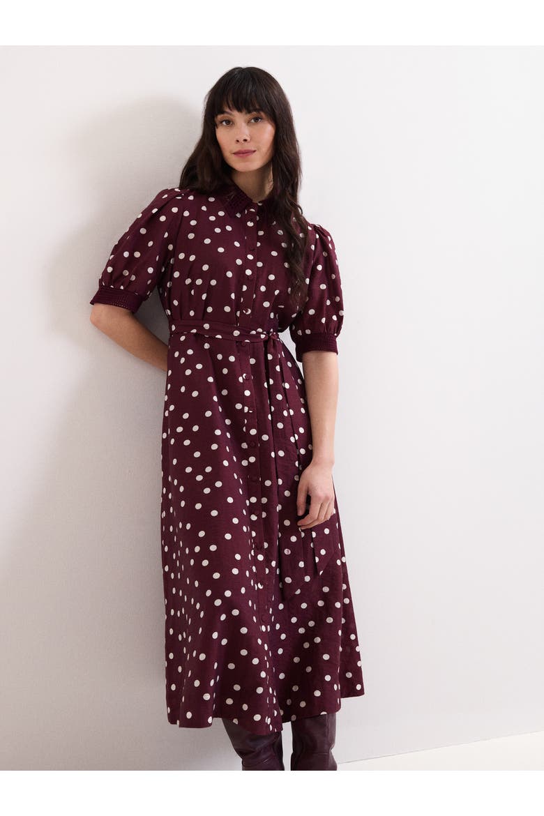 Delphine Printed Puff Sleeve Midi Dress, Alternate, color, Burgundy