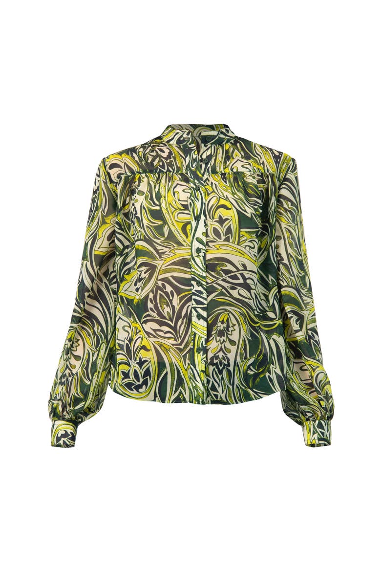 Printed Round Neck Blouse, Alternate, color, Green
