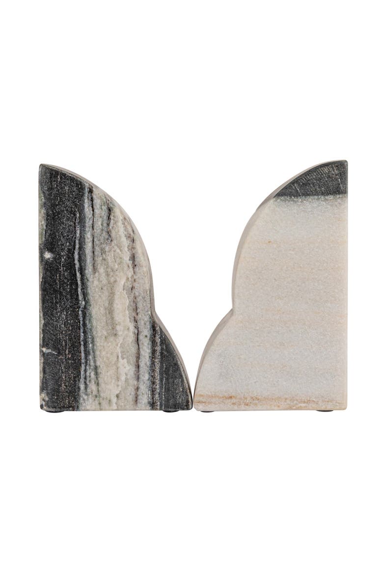 Black Mélange Carved Marble Bookends, Black, Alternate, color, Black
