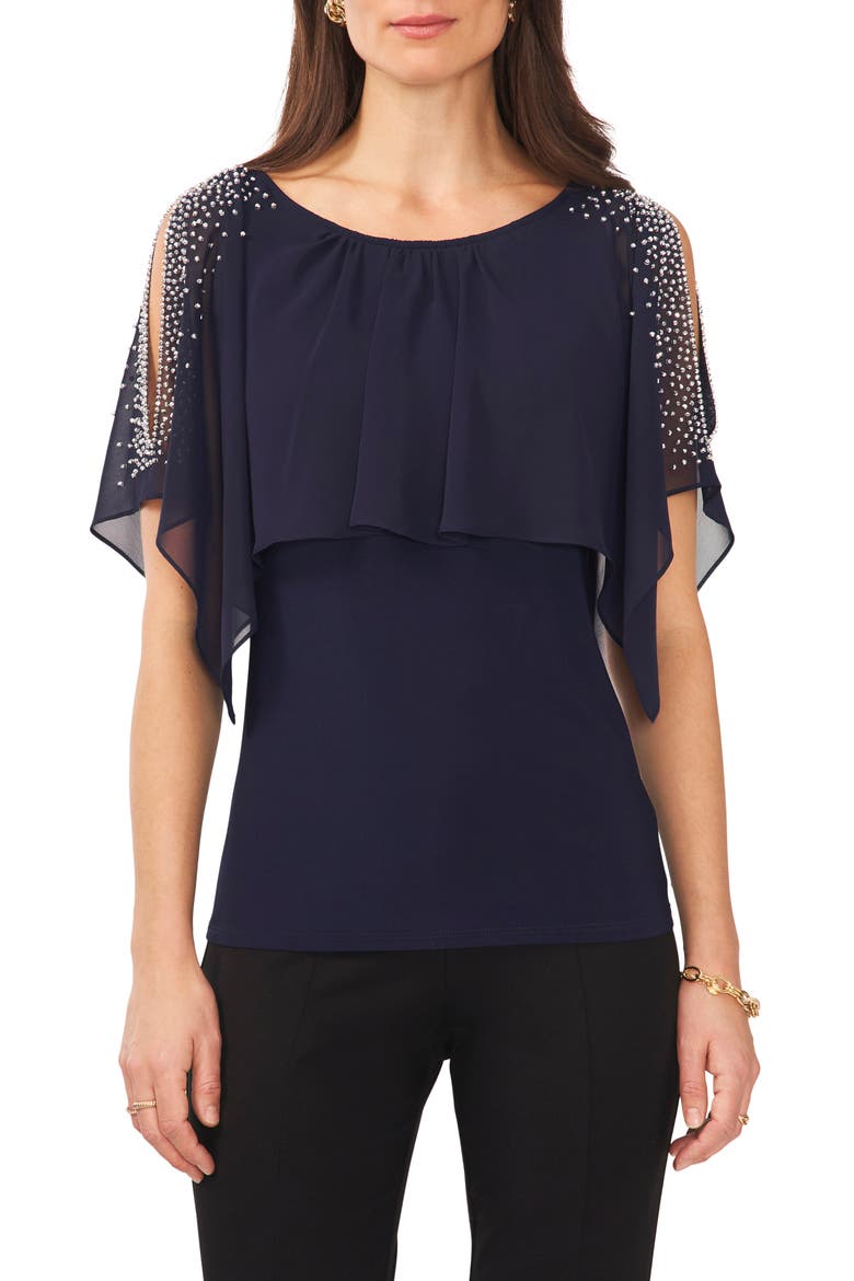 Beaded Cold Shoulder Blouse, Main, color, JBS NAVY