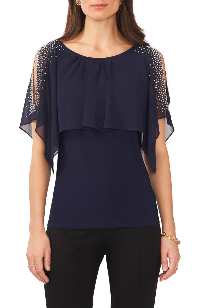 Chaus Beaded Cold Shoulder Blouse, Main, color, Jbs Navy