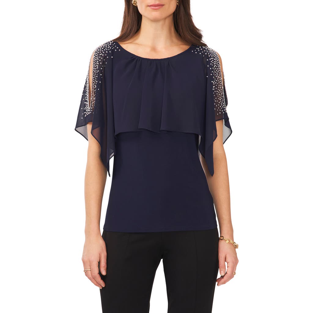 Chaus Beaded Cold Shoulder Blouse In Blue