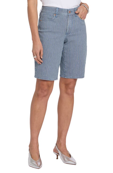 Lilly Stripe Relaxed Long Denim Shorts (Malaga Stripe)