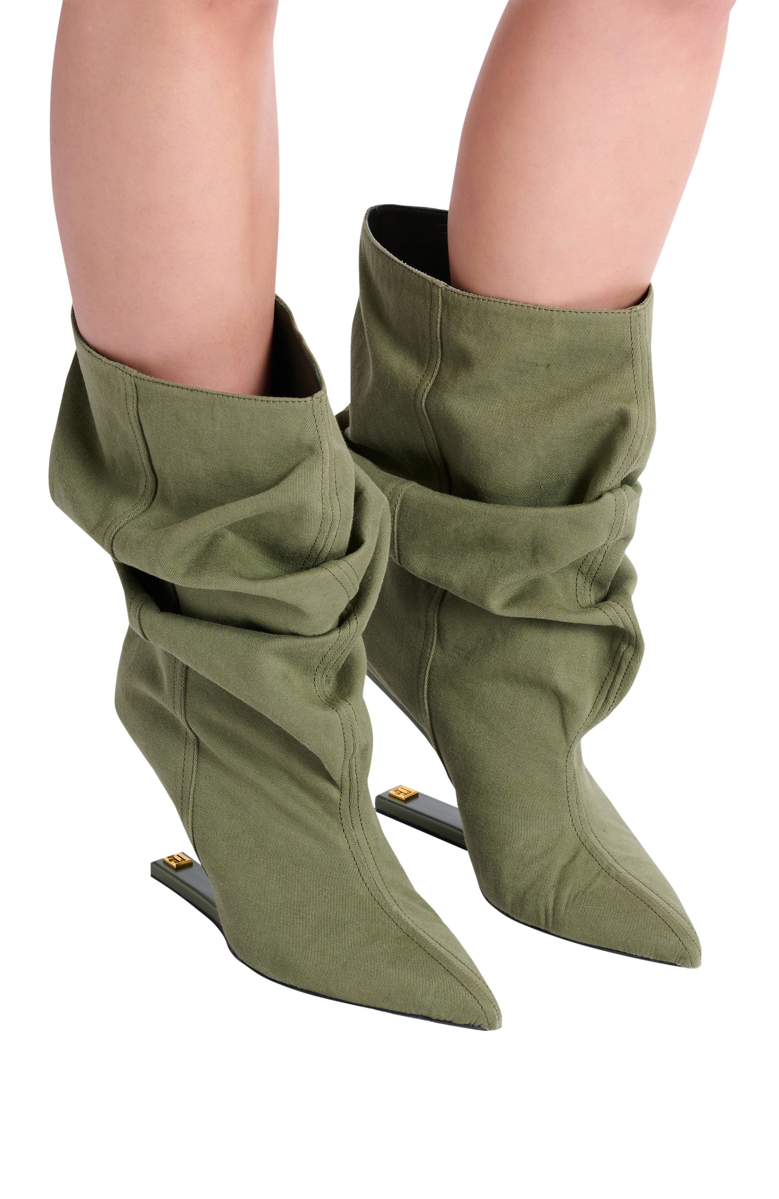 Balmain "No Wedge" cotton-linen ankle boots, Alternate, color, Green