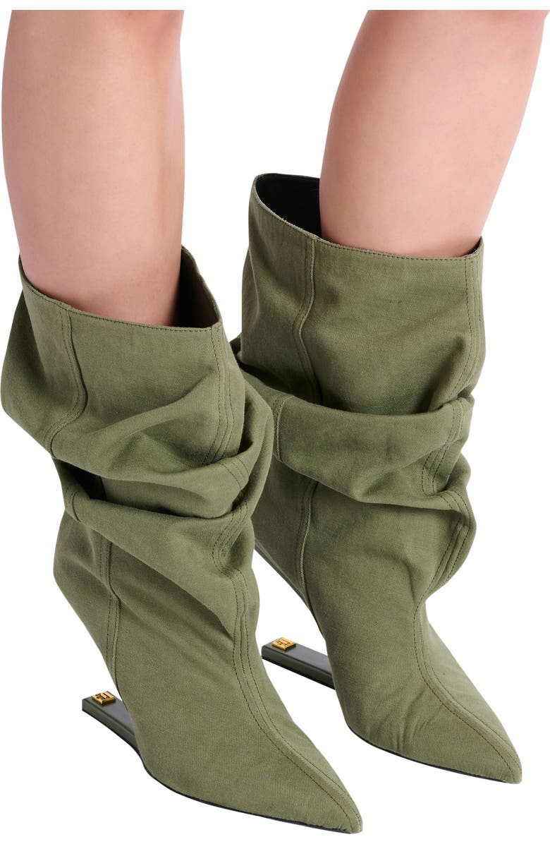 Balmain "No Wedge" cotton-linen ankle boots, Alternate, color, Green