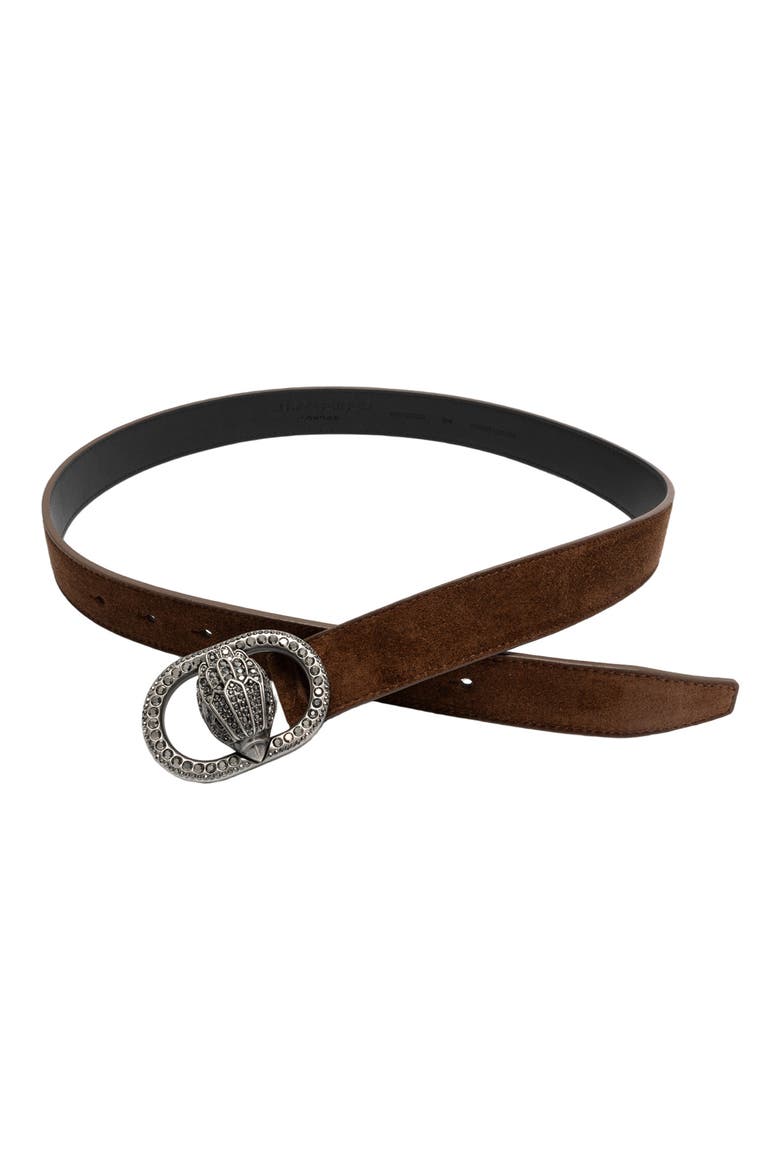 Chelsea Crystal Eagle Buckle Suede Belt, Alternate, color, CHOCOLATE BROWN