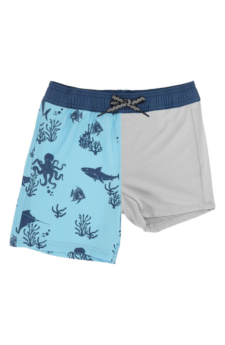 Feather 4 Arrow Kids' Aquatic Print Volley Swim Trunks, Alternate, color, 