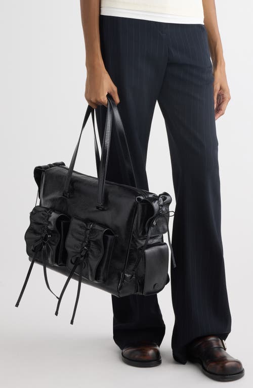 Acne Studios Multipocket Crinkled Leather Tote In Black