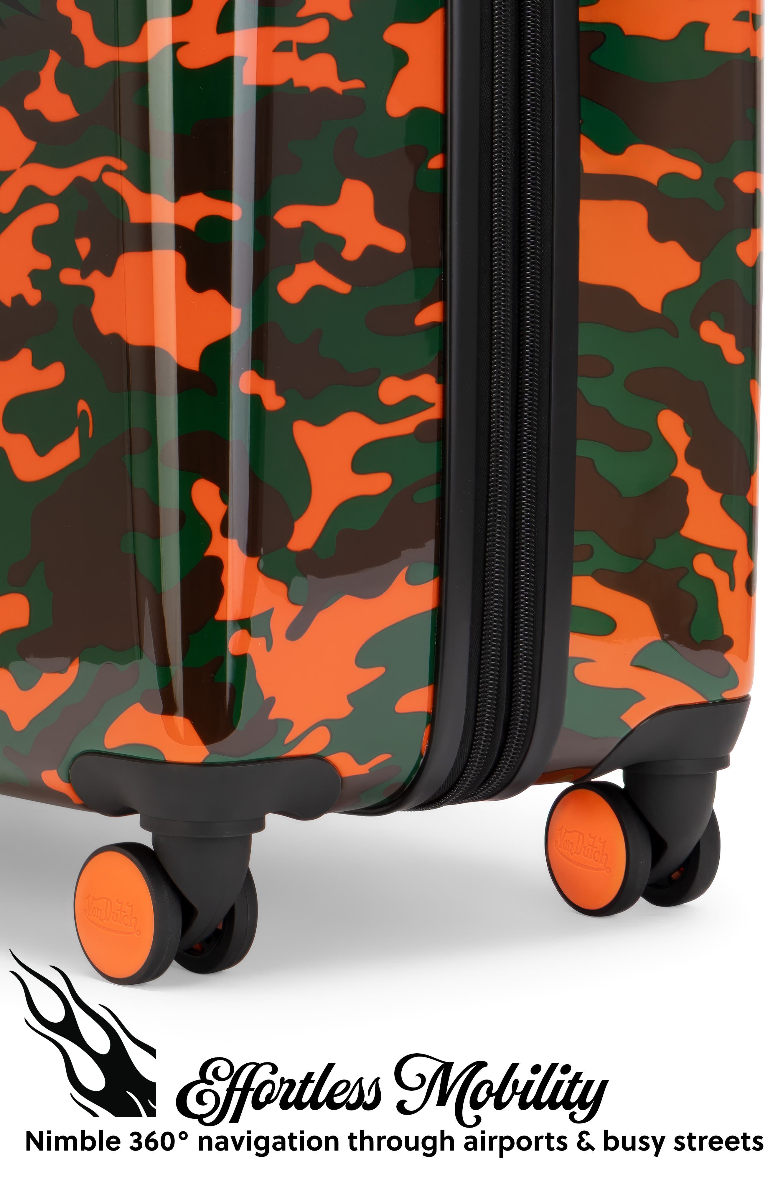 Von Dutch Orange Camo Expandable Hardside Spinner Carry-on Suitcase, Alternate, color, Orange Camo